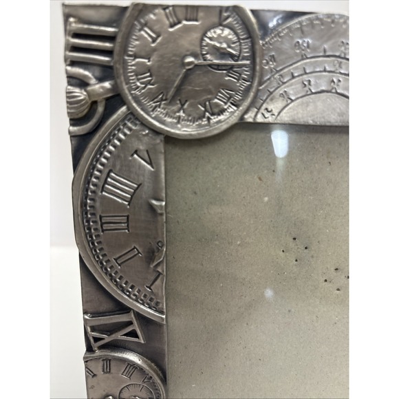 Steampunk Clock Photo Frame Silver Tone Roman Numeral Gear Desk Art - Picture 3 of 11